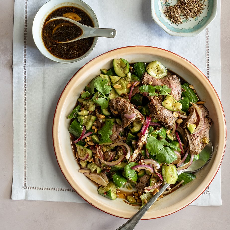 Smacked cucumber and beef salad