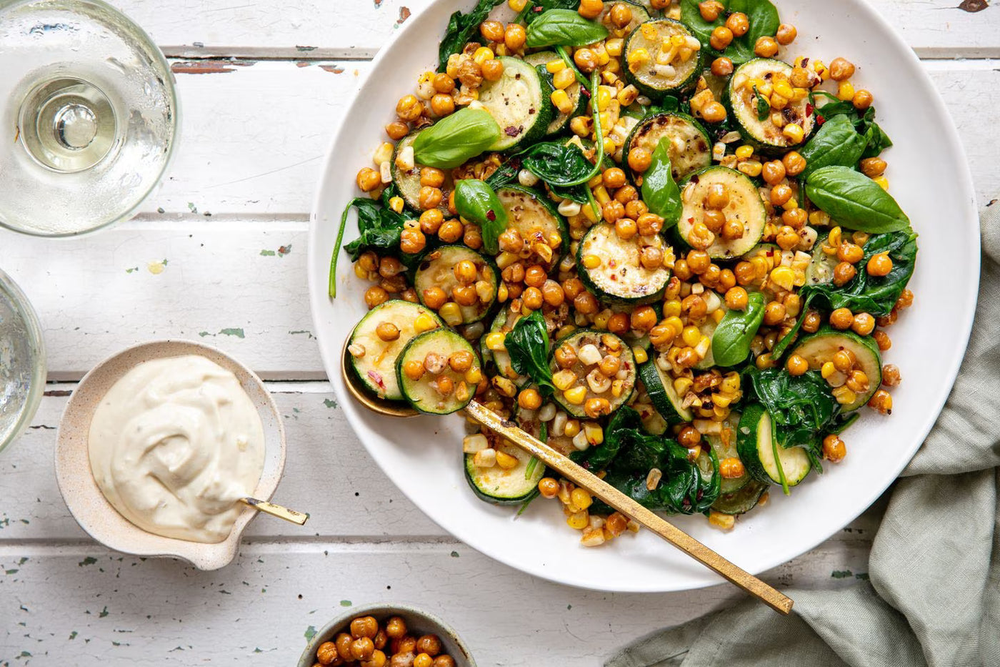 A Full-Of-Flavour Courgette & Corn Salad Recipe With Crispy Chickpeas
