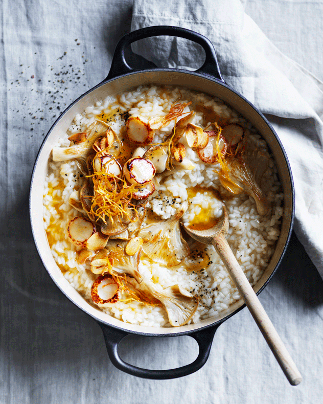 Scallop & Mushroom Risotto with Ginger & Garlic