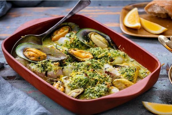Savour Baked Kingfish & Mussels With A Lemon & Orange Crust