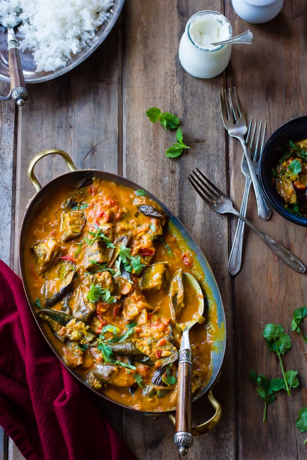 CURRIED ROASTED EGGPLANT WITH SMOKED CARDAMOM AND COCONUT MILK